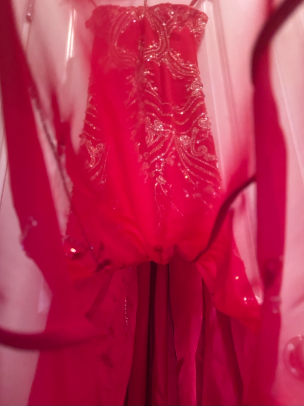 Riva Designs Beaded Strapless Red Evening Gown - Picture 13 of 16